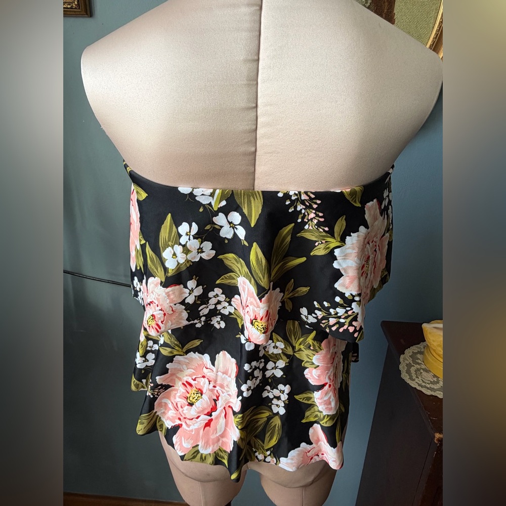Kona Sol Floral Strapless tankini with Pink and White Accents and straps M 8-10 - Picture 3 of 4